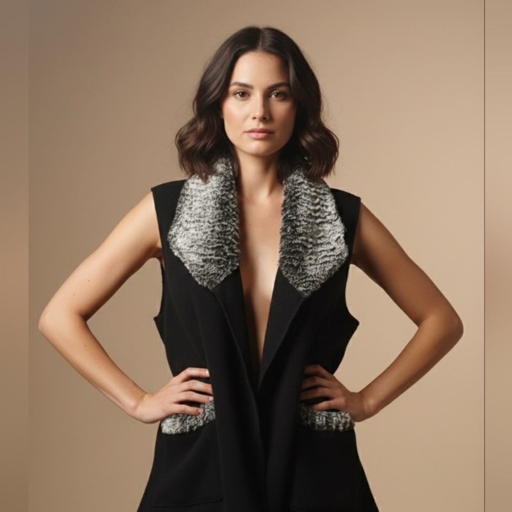 Moda Black and Gray Vest with Textured Accents